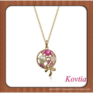 Pendentif en forme de lollipop exquis en pendentif en cristal et perle en incrustation